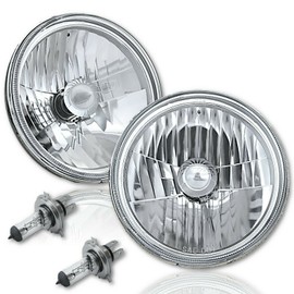 Octane Lighting 7 Inch Crystal Clear Halogen Headlight Diamond Headlamp 12V 60/55W H4 Light Bulbs