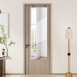 LOKO Mirrored Jewelry Armoire, Wall/Door Mounted Jewelry Cabinet with Full-Length Mirror, Lockable Jewelry Storage Organizer with 2 Drawers & 2 LED Lights, for Girls Women Gift Bedroom (Light Pink)