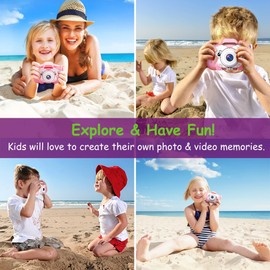 Zimcti Kid Camera 2.4in IPS Screen Digital Camera,180°Flip len Student Camera,Children Selfie Camera with Playback Game,Christmas/Birthday Gift for 4-11 Year Old Girl Boy-Pink