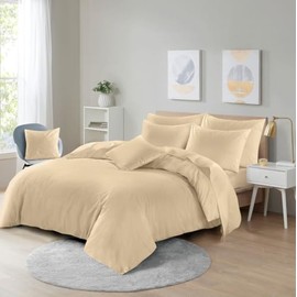 Microfibre Duvet Cover Set, Ultra Soft Bedding, 100% Polyester (Latte, King)