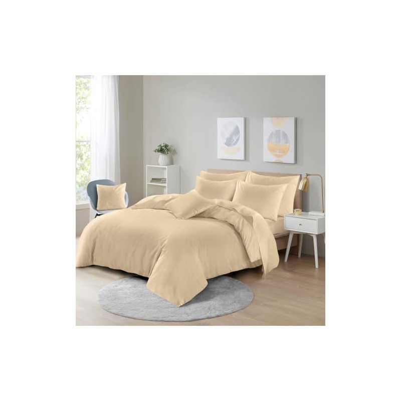 Microfibre Duvet Cover Set, Ultra Soft Bedding, 100% Polyester (Latte,