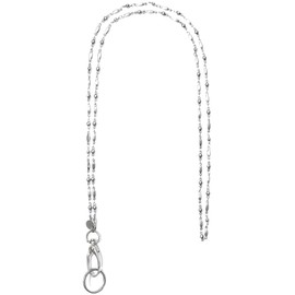Hidden Hollow Beads Stainless Steel Chain Women's Lanyard, Stronger, Made in USA Teacher ID Badge Card Holder Keys - Stainless Steel - Non Breakaway