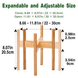 Adjustable Plant Stand Bamboo Mid Century Modern Planter Stand Outdoor Fits 8 to 11 Inches Pots for Living Room Balcony Garden Pot, Plant Not Included