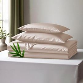 Linenwalas Premium 100% Viscose Derived from Bamboo Queen Sheet Set - Ultra Soft, Breathable & Cooling, Ideal for Hot Sleepers, 16" Deep Pocket, Hotel Luxury Bedding (Taupe)