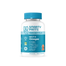 SmartyPants Teen Guy Multivitamin Gummies - Improved Formula: Omega 3 (DHA/EPA), Vitamin D3, C, Vitamin B12, B6, A, K & Zinc, Folate, Gluten Free, Fruit Flavor, 60 Count (30 Day Supply)