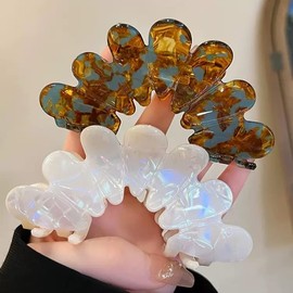 2PCS Hair Claw Flower hair clip Large Flower Hair Claw Clips for Thick Hair, Non Slip Strong Hold for Women Girls（White/coffee color）