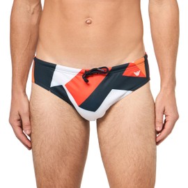 Emporio Armani Men's Classic Swim Brief, Big Ea White/Red.com, Medium