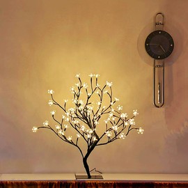 PMS 23inch 90 LEDs Cherry Blossom Tree Lights Desk Top Bonsai Tree Lamp with Low Voltage Transformer, Ideal for Christmas Wedding Party Bedroom Home Decoration (Warm White)