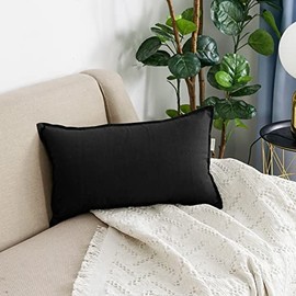 Jeanerlor Cotton Linen Decorative 12"x20" Lumbar Throw Pillow Case Cushion Cover with Twin Needles Stitch on Edge,for Wedding/Party/Gift/Car (30 x 50cm), Black