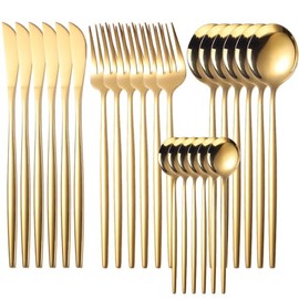 LSXD Juego de Cubiertos de 24 Piezas, Cubiertos de Acero Inoxidable, Servicio de Utensilios para 6, Juego de Cubiertos Pulidos con Espejo, Cuchillo, T