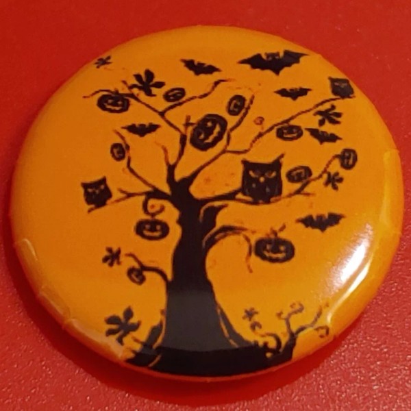 1 Inch Orange Halloween Tree Round Pinback Button Pin
