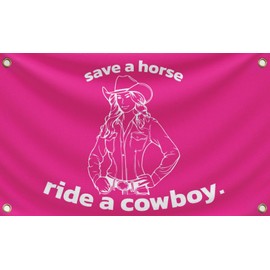3x5 Feet Save a Horse Ride a Cowboy Flag - Pink College/Dorm Room Flags - Funny Man Cave Wall Banner with Brass Grommets for Teen Girl Bedroom Living Room - Preppy Cute Cowgirl Pink Western Tapestry