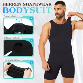 Kitfore Men's Shapewear Bodysuit Full Body Shaper Seamless Tummy Control Compression Shirt Body Shaper Undershirt with Leg Shorts, black, M