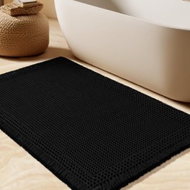 IM HOME Upgraded Waffle Bath Mat Black 36"x24"