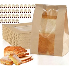 U Chef Set de 30 Bolsas de Papel Kraft para Pan, Bolsas de Galletas de 21x30 cm, Bolsas de Almacenamiento de Pan Caseras con Ventana Transparente y Calcomanías de Sello de Etiqueta