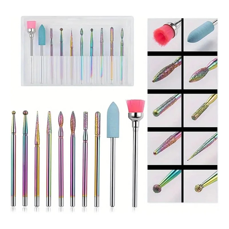 Kit Manicura Profesional Uña Pedicure Fresa Broca 10pzs Fresa Broca