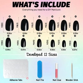 LoveOurHome 240pc Short Oval Press on Nails Black Fake Nails, XS Oval Press on Nails Short Glue on Nails Black Acrylic Nail Press ons False Nail Tips Artificial Fingernails with Adhesive Tabs