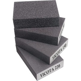 Sanding Block 4 Pieces Sanding Sponges with 4 Grits (60,100,150,220) Coarse/Medium/Fine/Superfine Wet and Dry Dual-use Abrasive Pads Washable and Reusable Sandpaper for Wood Walls Metal