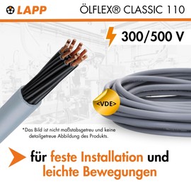 Lapp 10 Metres 1119853 Ölflex Classic 110 PVC Control Cable 3 x 1 mm² without Green/Yellow Protective Conductor I Control Cable 3 Core I Cable 3 Core