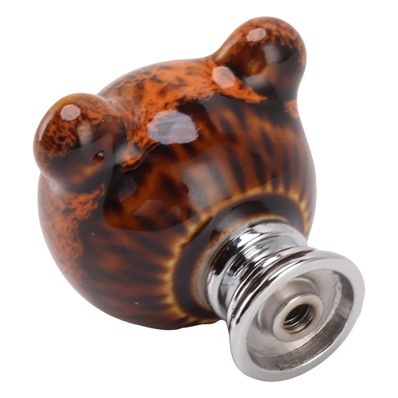 6PCS Bear Door Knob Orange Zinc Alloy Ceramic Decorative Bear
