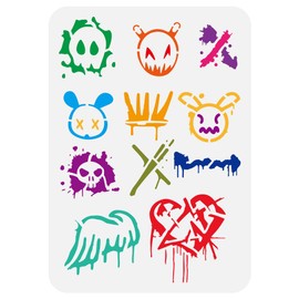 FINGERINSPIRE Graffiti Patterns Painting Stencil 21x29.7cm Reusable Graffiti Skulls Stencil Crowns Hearts Arrows Wings Pattern Plastic Template Graffiti Theme Craft Stencil for Painting on Wall Wood
