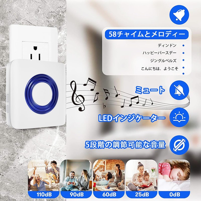 Yarazora Wireless Chime, Entrance Chime Doorbell, LED Presentation Light, 0-110db,