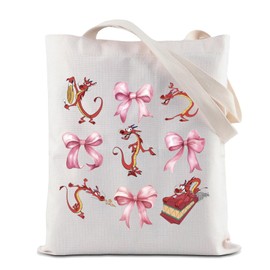 Mulan Mushu Bowknot Tote Bag Mushu Dragon Coquette Reusable Shopping Bag Emotions by Mushu, Mushu Bowknot Tote Bag