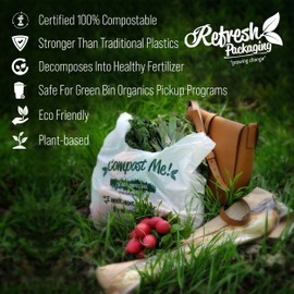 Refresh Packaging - 100% Certified Compostable Shopping Bags - Multipurpose Use - T-Shirt Style Bags - 500 Bags Per Case - Eco Friendly - Reduces Waste - Sustainable - No Pollution - Zero Waste