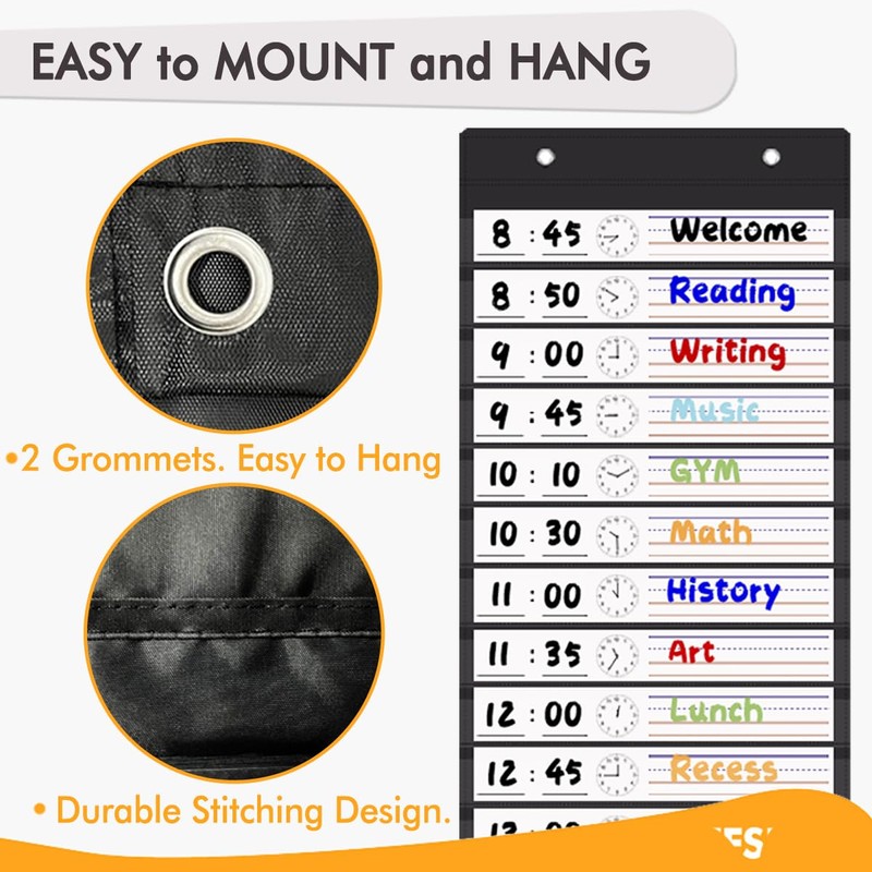 OFFSLIN Daily Schedule Pocket Chart, 13+1 Pockets Visual Classroom Schedule