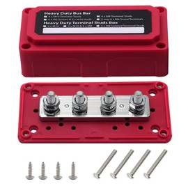 4 M8 Studs Power Distribution Block Bus Bar 12V, Ampper Waterproof HD 200A Marine BusBar Battery Distribution Block W/Cover for Auto Boat Solar (Red)
