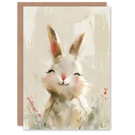 Artery8 Greeting Card Cute Smiling Bunny Rabbit Happy Baby Animal For Child Kids Birthday Card