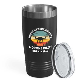 1962 Birthday Black Tumbler 20oz, drone pilot born in 1962 - Drone Pilots Aviation RC Quadcopter Operator Airline Turning 60 60th Birthday Born in 1962