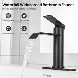 GAGALIFE Black Bathroom Faucet 1 Hole - Faucet for Bathroom Sink with Metal Pop-up Drain, Supply Lines and Deck, Waterfall Bathroom Faucet Single Handle Modern Bathroom Sink Faucet, JJL-MP-7001B