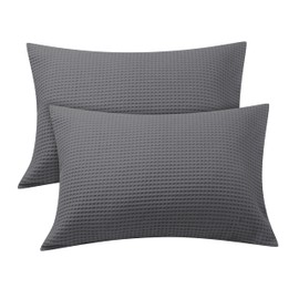 Zaizaihome 100% Egyptian Cotton Pillowcases Queen Size Set of 2, 600 TC Waffle Weave Bed Pillow Shams with Envelope Closure, Soft Breathable Skin-Friendly Pillow Case Covers, Dark Grey, 20x30 Inches