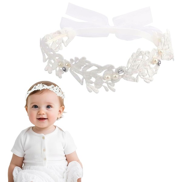 KEWUF Baby Girl Headbands White Stretchy Headband Lace Bowknot Hair