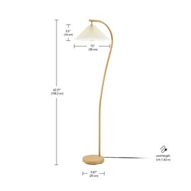 GLOBE Electric x Novogratz 61000043 62" Floor Lamp, Wood Toned, White Pleated Shade, Pivot Joint on Shade, On/Off Foot Switch, Black Cord, Modern Lighting for Living Room or Office