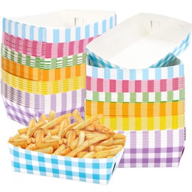 AnyDesign 120Pcs Plaid Paper Food Trays 6 Colors Disposable Food Holder Trays Colorful Checkered Food Holders Greaseproof Paper Food Boats for Birthday Party Dinner Cooking Frying Bakery Food
