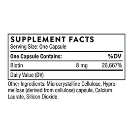 THORNE Biotin 8 - Vitamin B7 (Biotin) for Healthy Hair, Nails, and Skin* - 60 Capsules