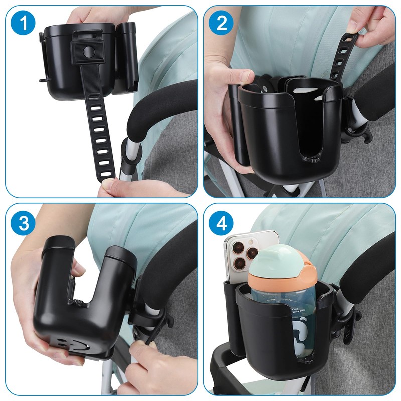 Accmor Stroller Cup Holder with Adjustable Strap, 360 Degree Rotatable