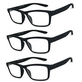 VeryHobby Men Women Retro Square Rubberized Frame Reading Glasses Spring Hinges (3 Pairs - Black/Black/Black, 2.25)