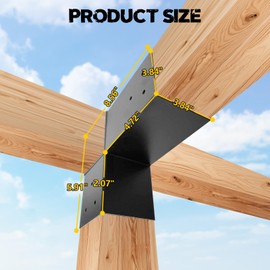 VEVIVOOVY 3-Way Pergola Brackets,L-Shaped Right Angle Corner Bracket for 4"x4"(Actual Size:3.5"x3.5") Indoor & Outdoor Wood Beam,DIY Horizontal Brackets for Pavilion,Gazebo,Porch,Deck,Cabin (4Pack)