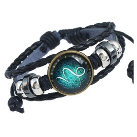 MeiPing Astrological Design 12-Constellation Unisex Leather Bracelet, Base Metal, Capricorn02#