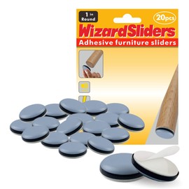 WIZARD SLIDERS 20 PCS PTFE(Teflon) 1 inch Furniture Glides Sliders, Furniture Sliders for Carpeted & Hardwood Floors,Chair Leg Floor Protectors, Self-Adhesive Small Appliance Sliders