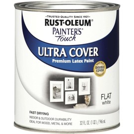 Rust-Oleum 1990502-2PK Painter's Touch Latex Paint, Quart, Flat White, 32 Fl Oz (Pack of 2)