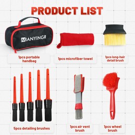 10Pcs Interior Detailing Brush Set, Car Vent & Dashboard Cleaner Kit with Microfiber Towel, Storage Bag