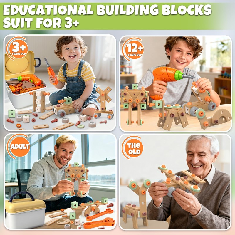 YongnKids 158 Pcs Kids Tool Set Construction STEM Building Blocks