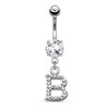 Dynamique 14GA Sparkly Clear Gem Paved Initial Dangle Belly Button