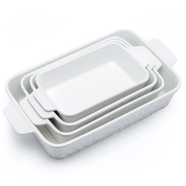 Dafuceramic Casserole Dishes for Oven, Baking Dishes, Ceramic Bakeware Sets of 4, Rectangular Baking Pan Set with Handles for Baking, Casserole, Kitchen, Wedding Gift,White