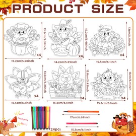 HOWAF Thanksgiving Coloring Crafts with 24 (12 Colors) Paint Pens, Color Your Own Happy Thanksgiving Cards Turkey Gobble Gift Cards for Thanksgiving Party Favors Classroom Home Activity 24pcs