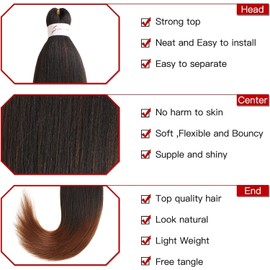 Xtrend 3 Packs 16 Inch Ombre Brown EZ Braiding Hair Extensions Pre Stretched for Box Braids Yaki Straight Kanekalon Fibre Pre Stretched Crochet Braiding Hair Extension T30#